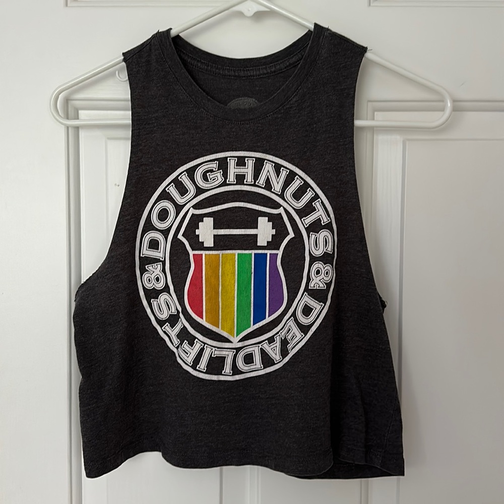 Doughnuts and Deadlifts Pride tank